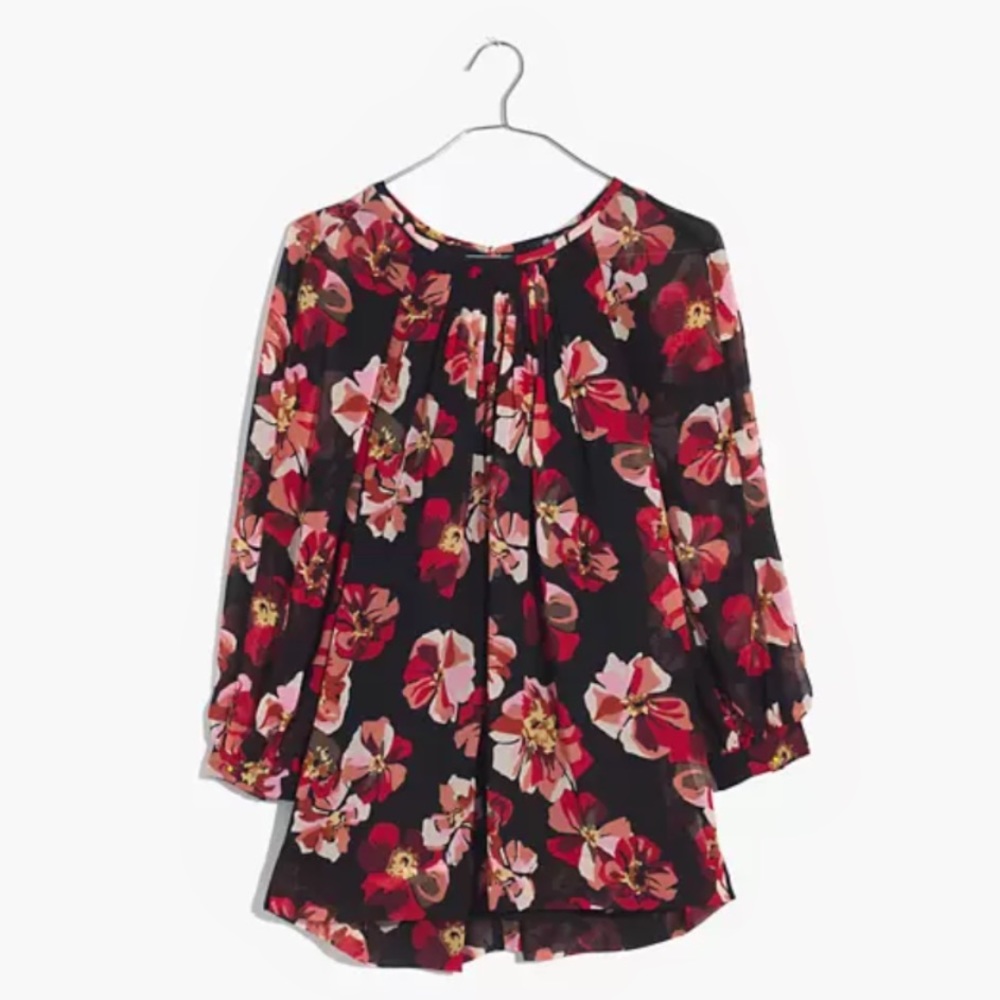 Madewell French Rose Tie-Back Bubble-Sleeve Top L